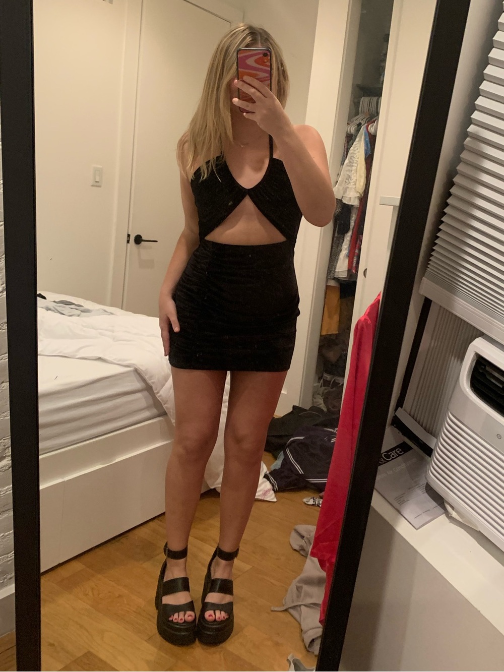Zara Black Backless Cutout Velvet Halter Dress